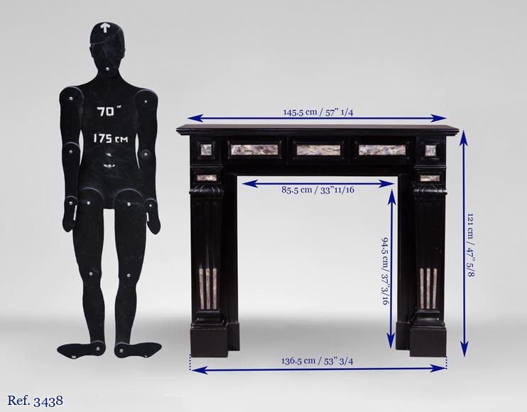 Antique Napoleon III style fireplace in Belgian Black marble with Fior di Pesco marble inlays Antique Napoleon III style fireplace in Belgian Black marble with Fior di Pesco marble inlays-9