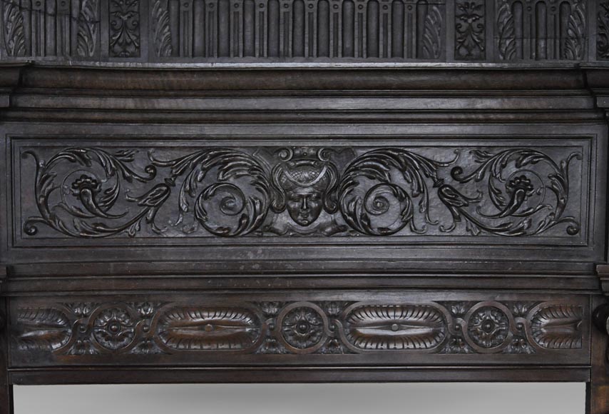 Antique Neo-Renaissance fireplace in oak with a portrait of woman Antique Neo-Renaissance fireplace in oak with a portrait of woman-4