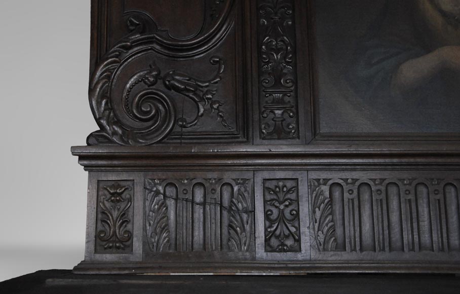 Antique Neo-Renaissance fireplace in oak with a portrait of woman Antique Neo-Renaissance fireplace in oak with a portrait of woman-10
