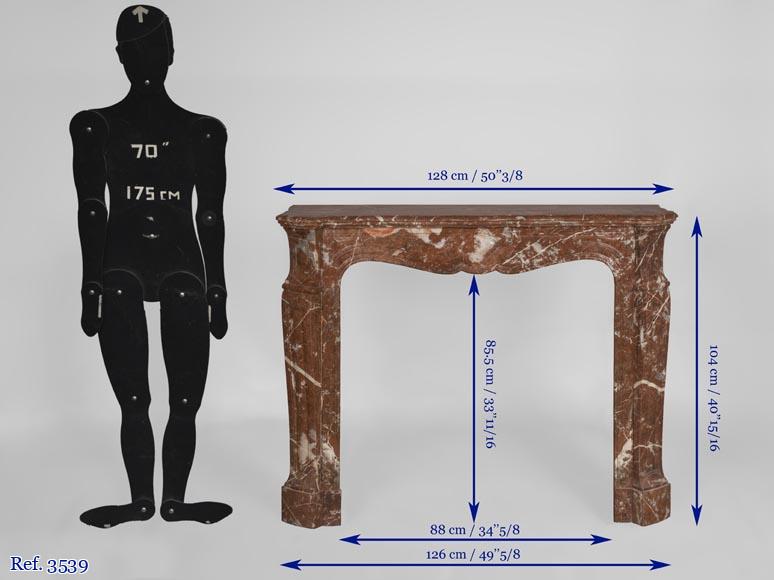 An antique Louis XV style fireplace, Pompadour model, made out of Rouge du Nord marble An antique Louis XV style fireplace, Pompadour model, made out of Rouge du Nord marble-11