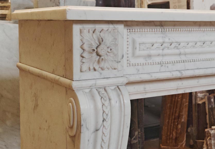 Louis XVI style mantel in veined Carrara marble with pearl entablature Louis XVI style mantel in veined Carrara marble with pearl entablature-3
