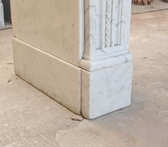 Louis XVI style mantel in veined Carrara marble with pearl entablature Louis XVI style mantel in veined Carrara marble with pearl entablature-5