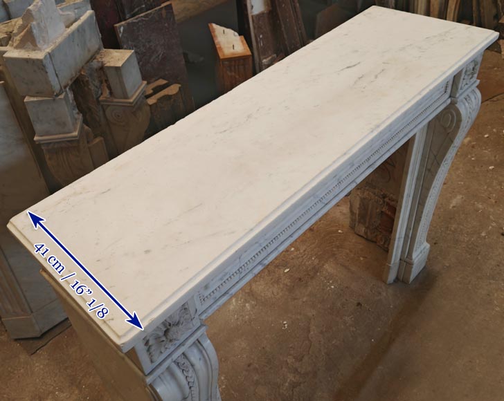 Louis XVI style mantel in veined Carrara marble with pearl entablature Louis XVI style mantel in veined Carrara marble with pearl entablature-9