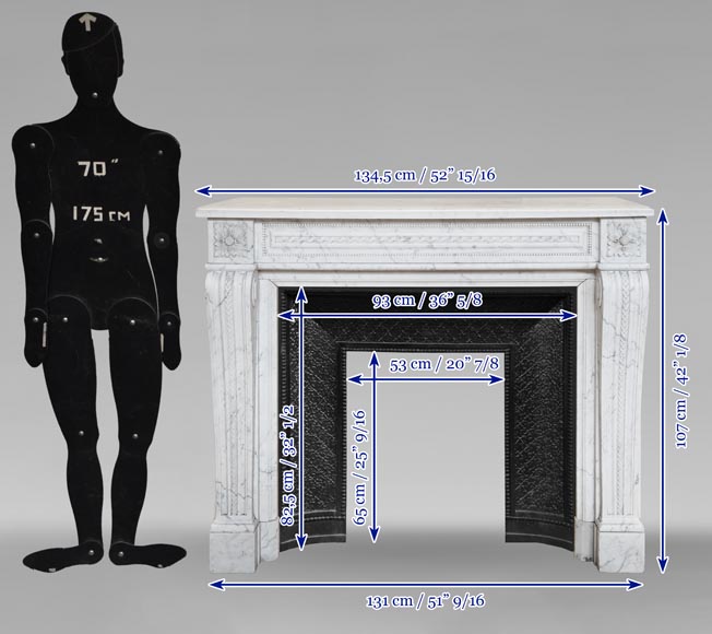 Louis XVI style mantel in veined Carrara marble with pearl entablature Louis XVI style mantel in veined Carrara marble with pearl entablature-10