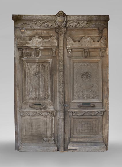 Big Napoleon III style double door made of carved wood Big Napoleon III style double door made of carved wood-0