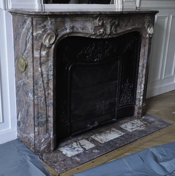 Antique Louis XV style fireplace in Red from the North marble with shell Antique Louis XV style fireplace in Red from the North marble with shell-2