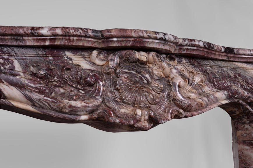 Exceptional antique Louis XV style fireplace in Fleur de Pêcher marble with large palmette Exceptional antique Louis XV style fireplace in Fleur de Pêcher marble with large palmette-2