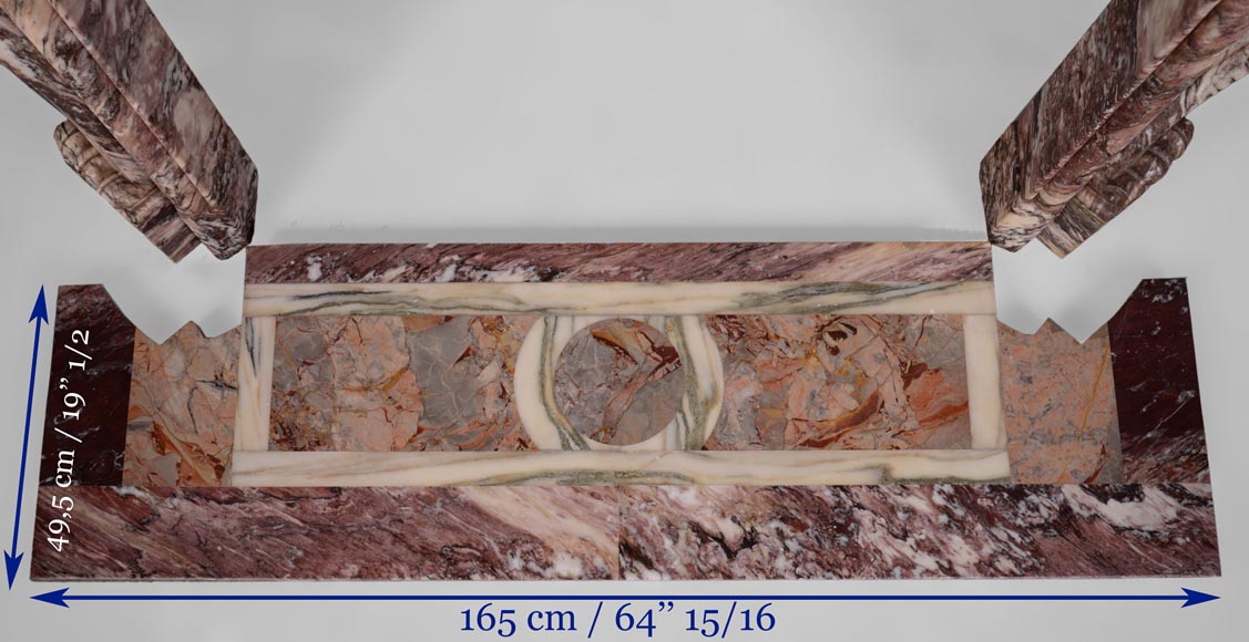 Exceptional antique Louis XV style fireplace in Fleur de Pêcher marble with large palmette Exceptional antique Louis XV style fireplace in Fleur de Pêcher marble with large palmette-12