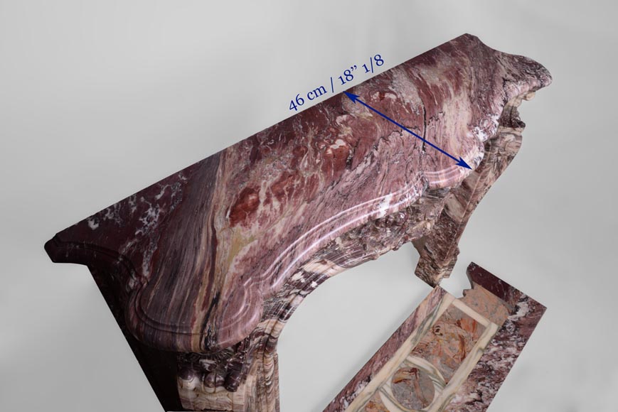 Exceptional antique Louis XV style fireplace in Fleur de Pêcher marble with large palmette Exceptional antique Louis XV style fireplace in Fleur de Pêcher marble with large palmette-13