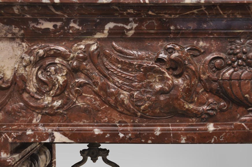 Antique Napoleon III style fireplace with salomonic columns made of Red Marble and Black Marquina Marble-3
