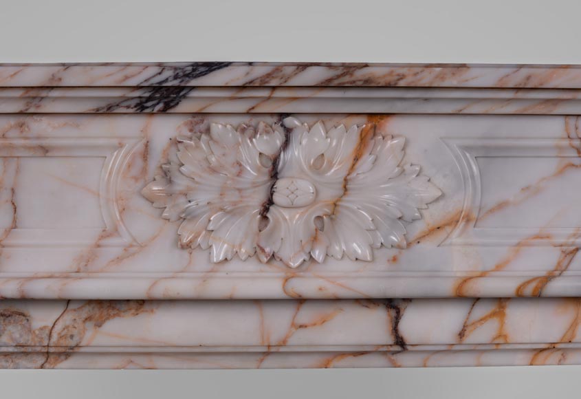 Beautiful antique Louis XVI style mantel in Orange veined marble in Skyros marble Beautiful antique Louis XVI style mantel in Orange veined marble in Skyros marble-1