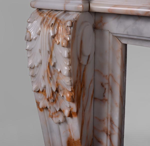 Beautiful antique Louis XVI style mantel in Orange veined marble in Skyros marble Beautiful antique Louis XVI style mantel in Orange veined marble in Skyros marble-4