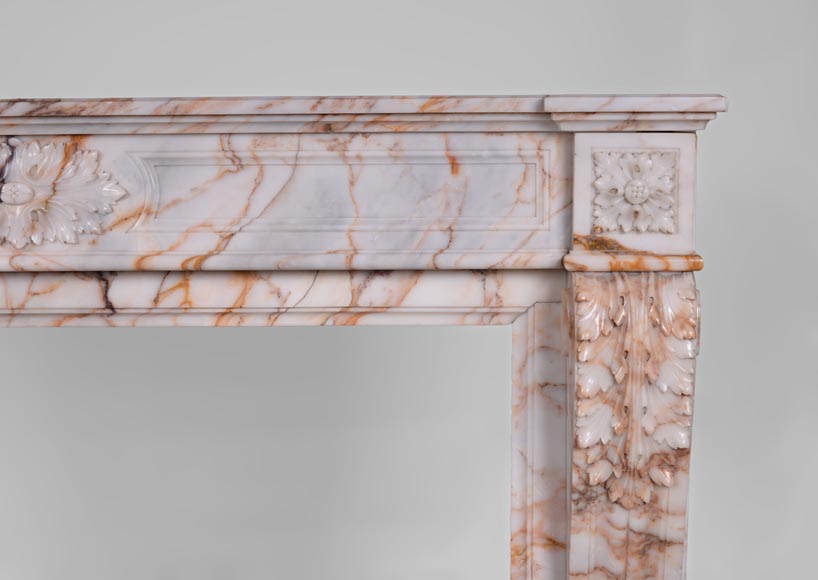 Beautiful antique Louis XVI style mantel in Orange veined marble in Skyros marble Beautiful antique Louis XVI style mantel in Orange veined marble in Skyros marble-7