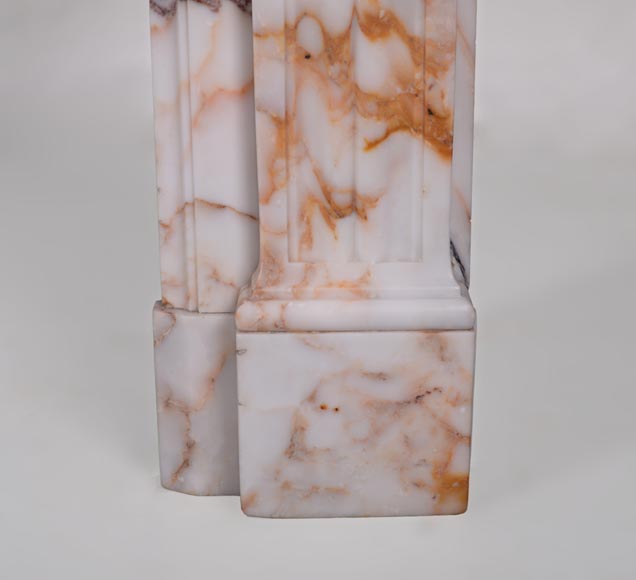 Beautiful antique Louis XVI style mantel in Orange veined marble in Skyros marble Beautiful antique Louis XVI style mantel in Orange veined marble in Skyros marble-8