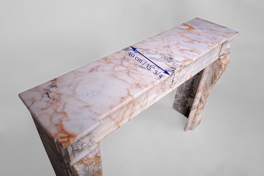 Beautiful antique Louis XVI style mantel in Orange veined marble in Skyros marble Beautiful antique Louis XVI style mantel in Orange veined marble in Skyros marble-9