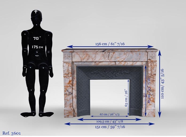 Beautiful antique Louis XVI style mantel in Orange veined marble in Skyros marble Beautiful antique Louis XVI style mantel in Orange veined marble in Skyros marble-10