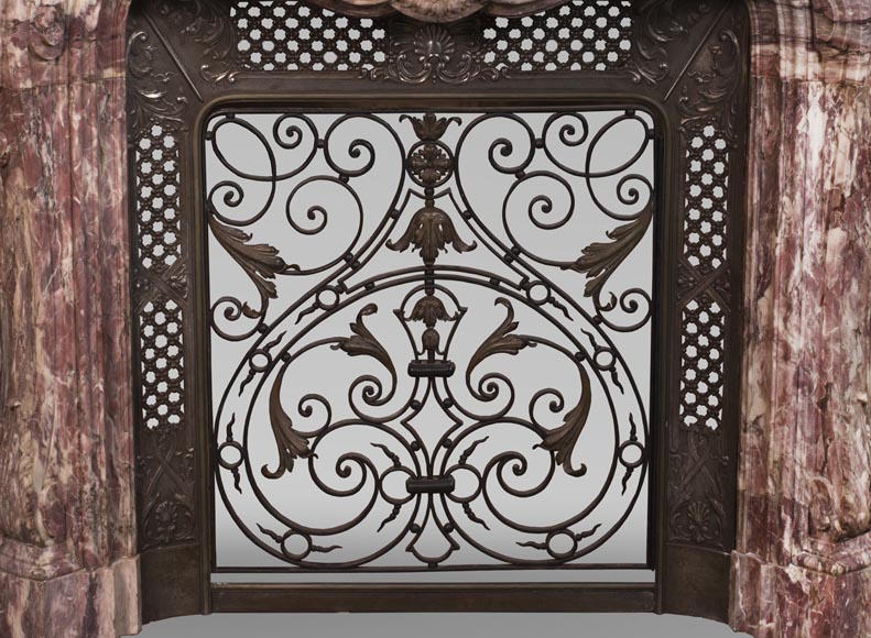 Very beautiful antique Louis XV style opulent fireplace made out of Fleur de Pêcher marble Very beautiful antique Louis XV style opulent fireplace made out of Fleur de Pêcher marble-13