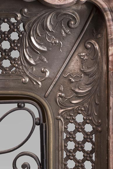 Very beautiful antique Louis XV style opulent fireplace made out of Fleur de Pêcher marble Very beautiful antique Louis XV style opulent fireplace made out of Fleur de Pêcher marble-14