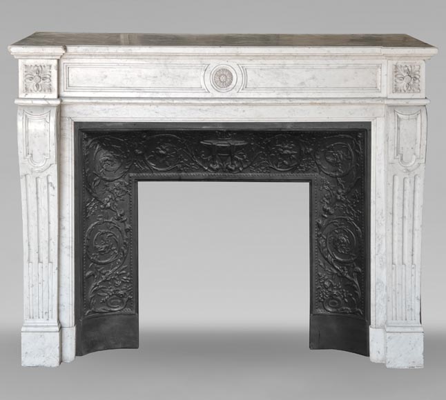 Louis XVI style mantel with sunflower blossom in Carrara marble Louis XVI style mantel with sunflower blossom in Carrara marble-0