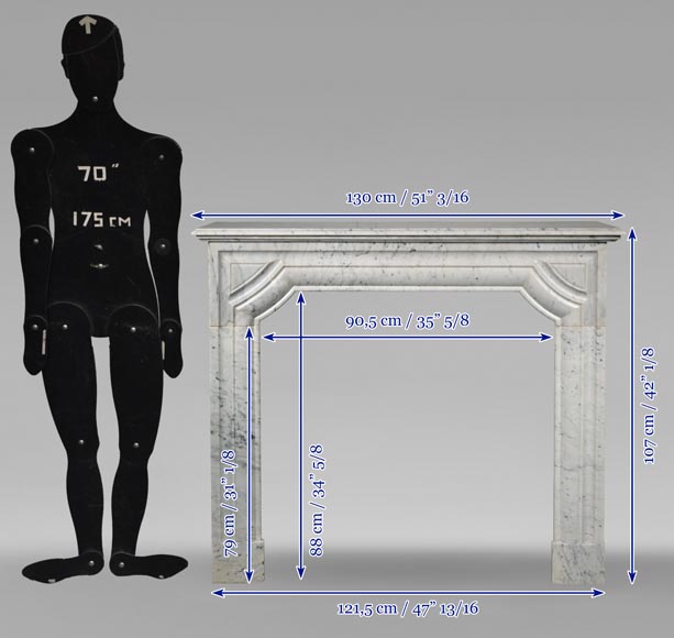 Louis XIV style mantel in speckled Carrara marble Louis XIV style mantel in speckled Carrara marble-10