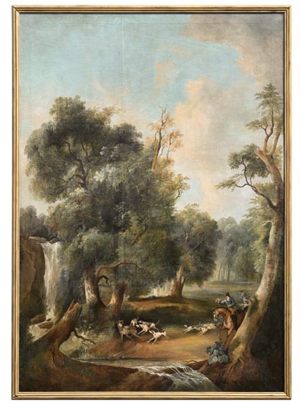 Oak panelling painted with ten pictures of hunting scenes by A. Chaintieuil in a house in central France, 1827 Oak panelling painted with ten pictures of hunting scenes by A. Chaintieuil in a house in central France, 1827-1