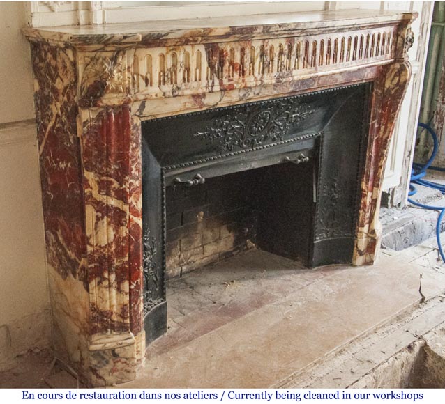 Antique Louis XVI style fireplace made out of marble with flutes Antique Louis XVI style fireplace made out of marble with flutes-2