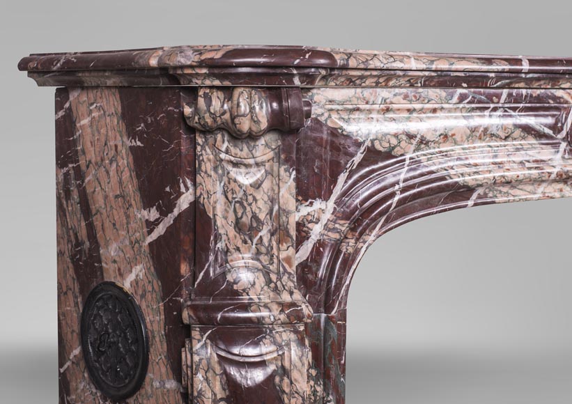 An antique Louis Xv style fireplace, Pompadour model, made out of Campan rubané marble An antique Louis Xv style fireplace, Pompadour model, made out of Campan rubané marble-3