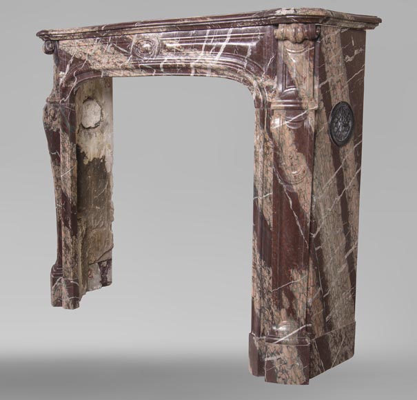 An antique Louis Xv style fireplace, Pompadour model, made out of Campan rubané marble An antique Louis Xv style fireplace, Pompadour model, made out of Campan rubané marble-5