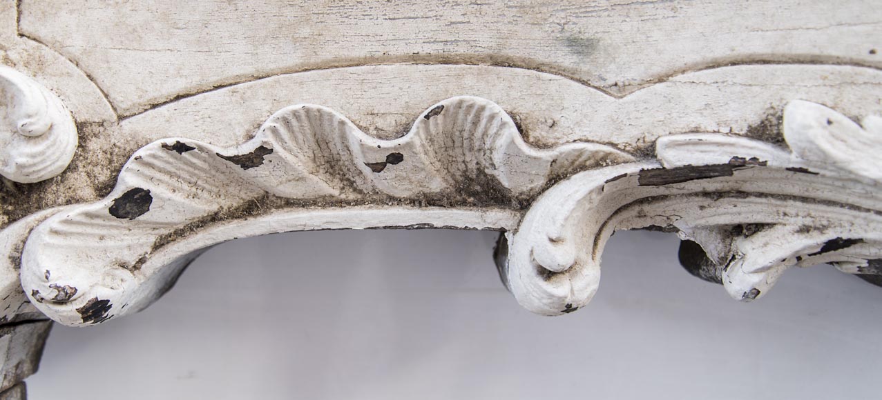 A beautiful antique richly sculpted fireplace from Louis XV period made out of painted oak A beautiful antique richly sculpted fireplace from Louis XV period made out of painted oak-3