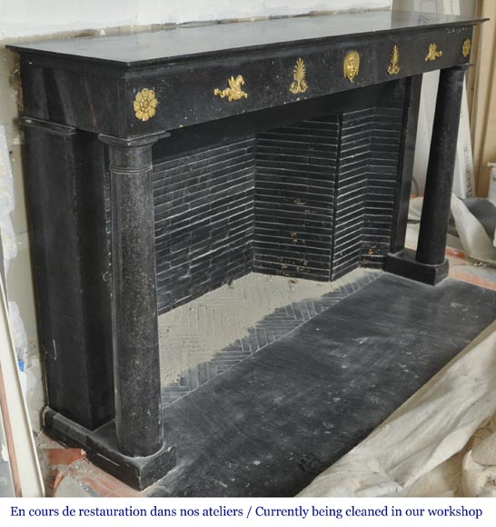 An antique Empire fireplace made out of black marble, witrh bronze ornaments and detached columns An antique Empire fireplace made out of black marble, witrh bronze ornaments and detached columns-5