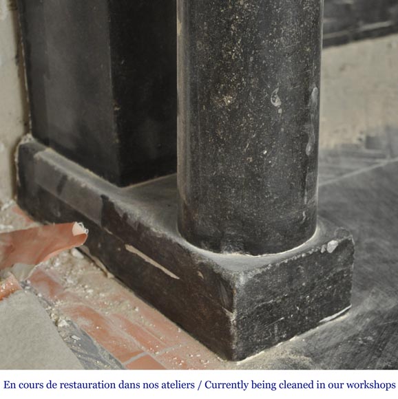 An antique Empire fireplace made out of black marble, witrh bronze ornaments and detached columns An antique Empire fireplace made out of black marble, witrh bronze ornaments and detached columns-6