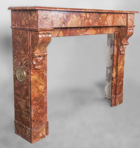 An antique Napoléon III style fireplace, made out of Breche Sanguine marble, with  An antique Napoléon III style fireplace, made out of Breche Sanguine marble, with