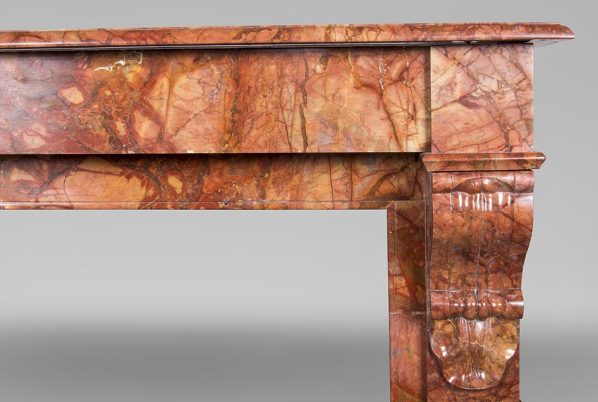 An antique Napoléon III style fireplace, made out of Breche Sanguine marble, with  An antique Napoléon III style fireplace, made out of Breche Sanguine marble, with