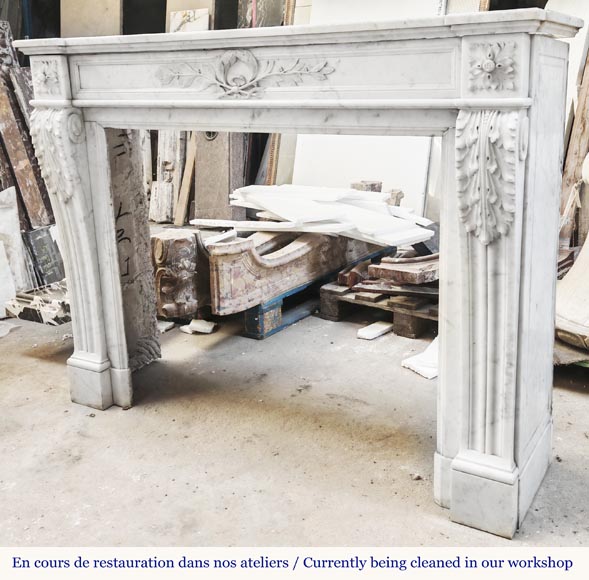 Louis XVI style fireplace decorated with a laurel wreath, in Carrara marble Louis XVI style fireplace decorated with a laurel wreath, in Carrara marble-6