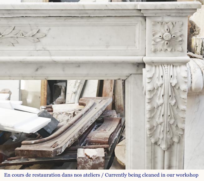 Louis XVI style fireplace decorated with a laurel wreath, in Carrara marble Louis XVI style fireplace decorated with a laurel wreath, in Carrara marble-7