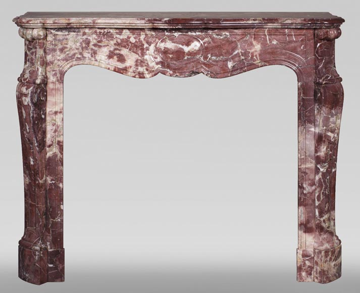 Antique Louis XV style fireplace, Pompadour in Fleur de Pêcher marble Antique Louis XV style fireplace, Pompadour in Fleur de Pêcher marble-0