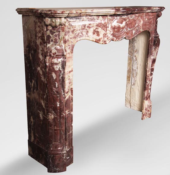 Antique Louis XV style fireplace, Pompadour in Fleur de Pêcher marble Antique Louis XV style fireplace, Pompadour in Fleur de Pêcher marble-2