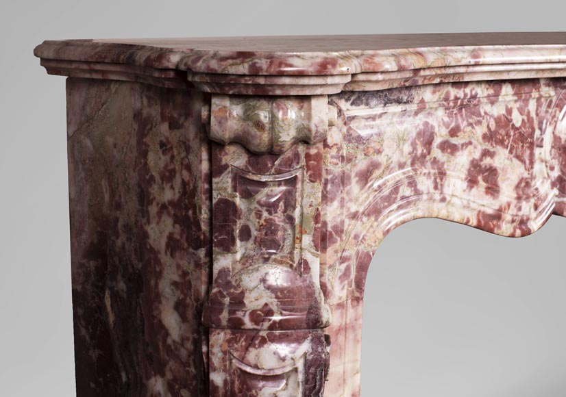 Antique Louis XV style fireplace, Pompadour in Fleur de Pêcher marble Antique Louis XV style fireplace, Pompadour in Fleur de Pêcher marble-3