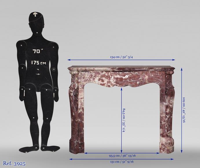 Antique Louis XV style fireplace, Pompadour in Fleur de Pêcher marble Antique Louis XV style fireplace, Pompadour in Fleur de Pêcher marble-9