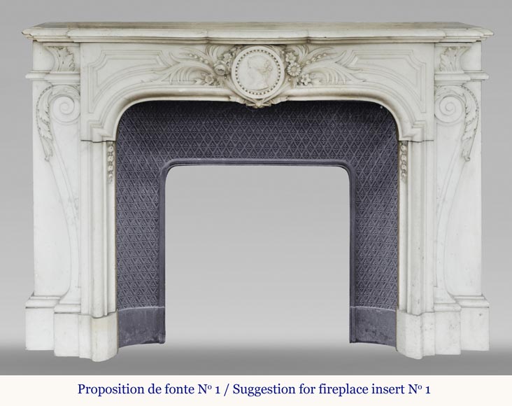 Antique Napoleon III fireplace with a woman's profile decoration in a medallion Antique Napoleon III fireplace with a woman's profile decoration in a medallion-15