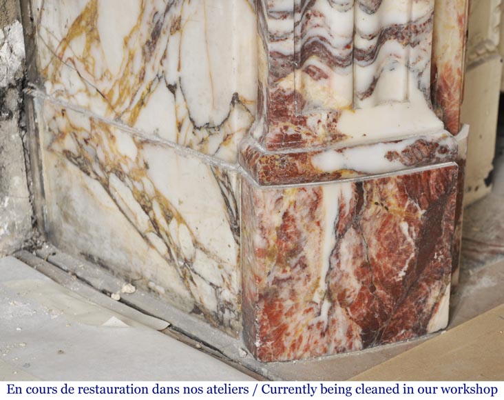 Antique Louis XVI style mantel with rudentures in red Onyx Antique Louis XVI style mantel with rudentures in red Onyx-5