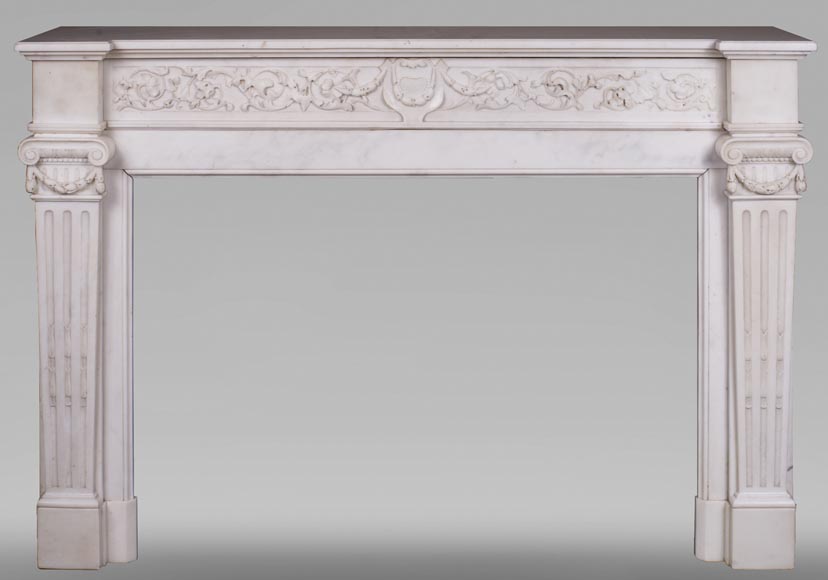 Antique Louis XVI style mantel in Statuary marble from Carrara Antique Louis XVI style mantel in Statuary marble from Carrara-0