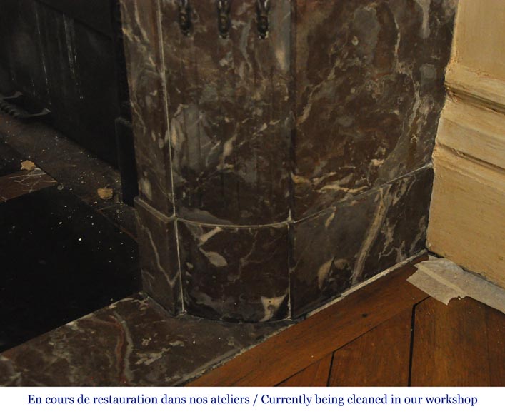 Antique Louis XVI style fireplace with round corners in Red from the North marble and gilded bronze ornaments Antique Louis XVI style fireplace with round corners in Red from the North marble and gilded bronze ornaments-8