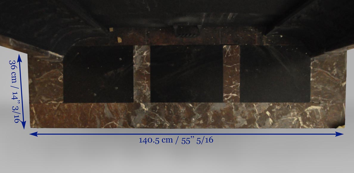 Antique Louis XVI style fireplace with round corners in Red from the North marble and gilded bronze ornaments Antique Louis XVI style fireplace with round corners in Red from the North marble and gilded bronze ornaments-9