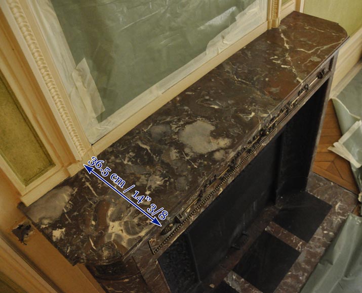 Antique Louis XVI style fireplace with round corners in Red from the North marble and gilded bronze ornaments Antique Louis XVI style fireplace with round corners in Red from the North marble and gilded bronze ornaments-10