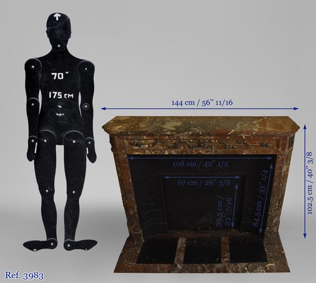 Antique Louis XVI style fireplace with round corners in Red from the North marble and gilded bronze ornaments Antique Louis XVI style fireplace with round corners in Red from the North marble and gilded bronze ornaments-11