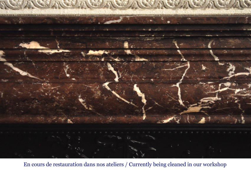 Antique Louis XIV style fireplace in Red from the North marble with its cast iron insert Antique Louis XIV style fireplace in Red from the North marble with its cast iron insert-1