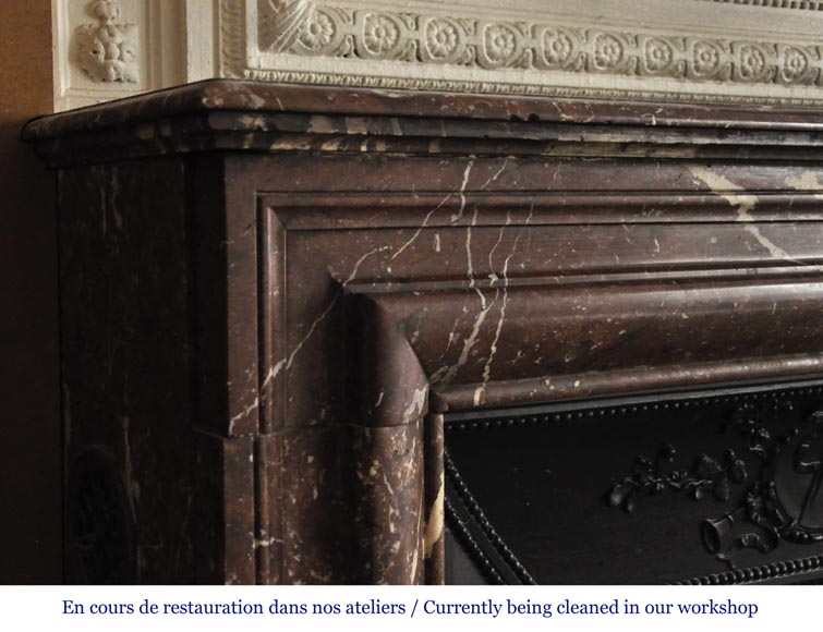 Antique Louis XIV style fireplace in Red from the North marble with its cast iron insert Antique Louis XIV style fireplace in Red from the North marble with its cast iron insert-3