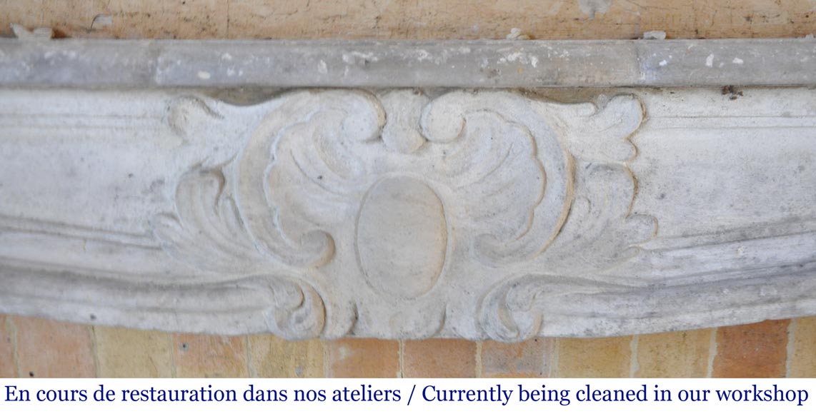 Antique Louis XV period fireplace in sculpted stone Antique Louis XV period fireplace in sculpted stone-1