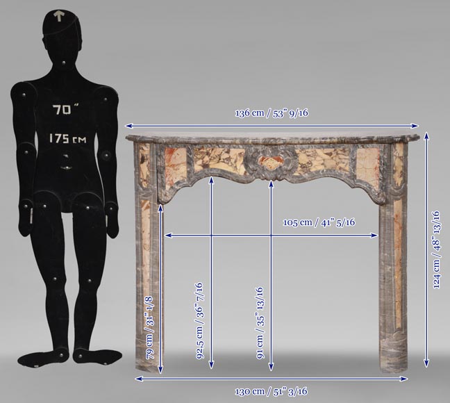 18th century Provençal marble mantelpiece in Turquin marble, Violet Breche and Sarrancolin Fantastico 18th century Provençal marble mantelpiece in Turquin marble, Violet Breche and Sarrancolin Fantastico-9